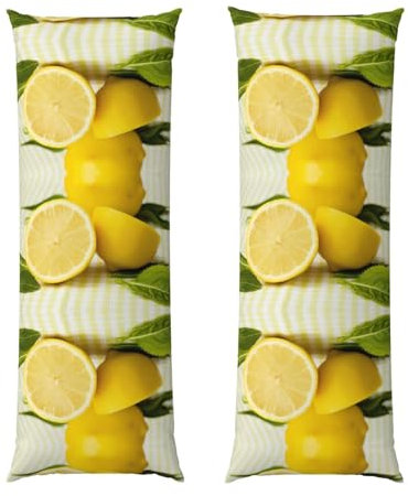 Federa per cuscino lunga con motivo giallo limone, 53 x 137 cm, morbida e traspirante, lunga