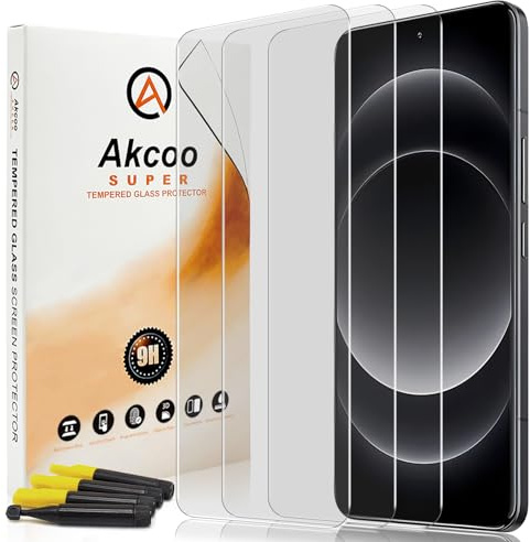 Akcoo Protector de cristal blindado para Xiaomi 14 Ultra, juego de pegamento UV [3 unidades], cobertura completa de borde a borde, reparación de arañazos, compatible con identificación de huellas