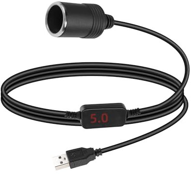 RIIEYOCA USB A Stecker zu Zigarettenanzünder Buchse Konverter Kabel, 5V zu 12V Zigarettenanzünder Buchse zu USB A Adapter mit Digitalanzeige für Dash Cam, Radar-Detektor, Driving Recorder (0,7M/2,3FT)