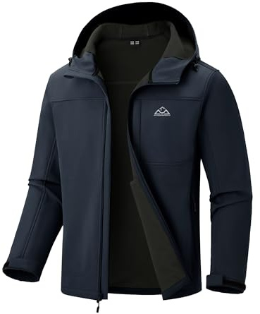 donhobo Men's Outdoor Waterproof Jackets,Winter Softshell Jackets For Men,Outdoor Windproof Rainproof Warm Many Pockets Durable jacket With Hood Navy L
