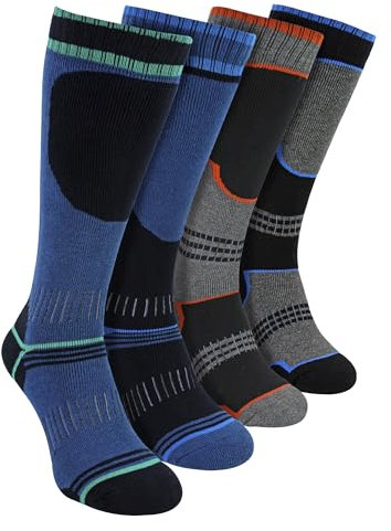 4 Pack Boys Thermal Ski Socks | Sock Snob | Knee High Socks for Snow Boots (7-10 Years, Assorted Colours)