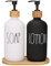 Hniuyun Bathroom Soap Dispenser Set, Glass Soap Dispenser with Bamboo Pump & Tray, 16 Oz Refillable Liquid Dispenser Set for Bathroom, Countertop, Kitchen, Laundry Room (Sl Black & White)