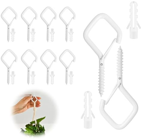 Jormftte 10 Stück Schraubhaken, Wandhaken Deckenhaken Haken mit Sicherheitsschnalle für Pflanzen, Blumentöpfe, Vogelhäuschen und Lichterketten (Weiß)