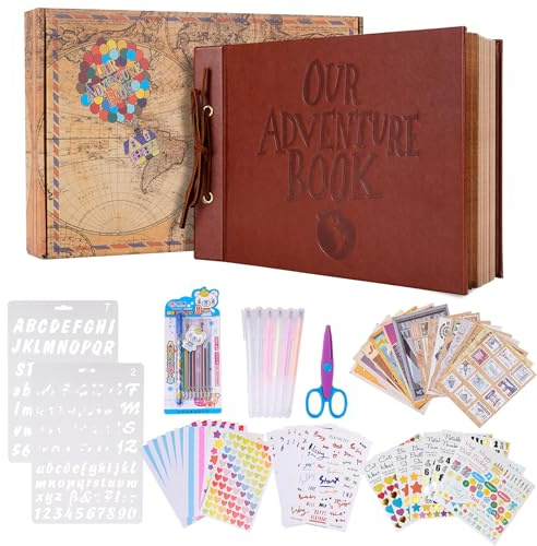 Our Adventure Book Scrapbook Fotoalbum, 30 x 19 cm, 80 Seiten, Leder, Hardcover, Reise-Scrapbook mit luxuriösem DIY-Zubehör-Set für Jahrestag, Hochzeit, Weihnachten, Valentinstagsgeschenke
