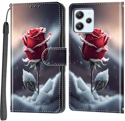 Salanheo Handyhülle für Xiaomi Redmi 12 4G / 12 5G / Note 12R Hülle, Magnetische Flip Stoßfeste Schutzhülle mit Standfunktion Kartenfächern Klapphülle Handytasche Rosen