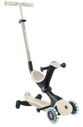 Globber - GO•UP Deluxe Lights ECO 360 - Trottinette évolutive 3 Roues avec siège et Module 360, pour Les Enfants de 15 Mois à 6 Ans, Coconut Beige