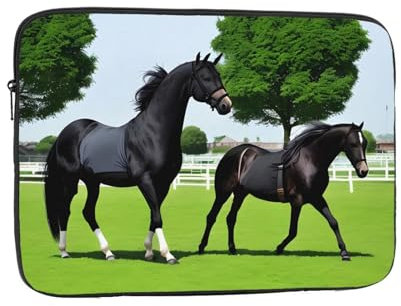 WHJDPP Laptoptasche mit Pferdemotiv und schwarzem Pferd, stoßfest, tragbar, 25,4 cm (10 Zoll), leichte Laptoptasche für Damen und Herren, Geschäftsreisen, Büro und den täglichen Gebrauch