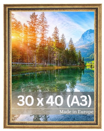 VictoR Bilderrahmen Boho 3er Set gold in 30x40 cm (A3) - Leiste: 30x16mm | Fotorahmen vintage Deko rustikal - Bilderrahmen gold Set 30x40 - Landhaus