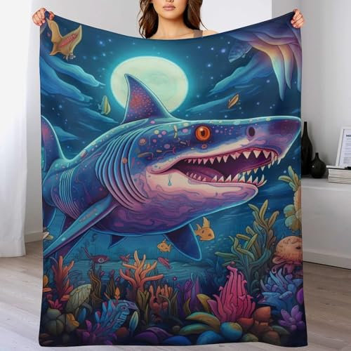 Decke Flannel Kuscheldecken Hai Couchdecke, Warme Weiche Vier Jahreszeiten Decken, Schlafdecke Tagesdecke 180×200cm