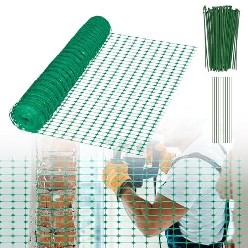 HENGMEI 1x50m Absperrzaun Bauzaun Begrenzungszaun, Nutztierzäune 100 cm hoch Kunststoff Schutznetz Geschnitten Werden Zaun Hühnerzaun Geflügelzaun für Geflügelgehege Warnnetz, Grün(mit Bodenspikes)