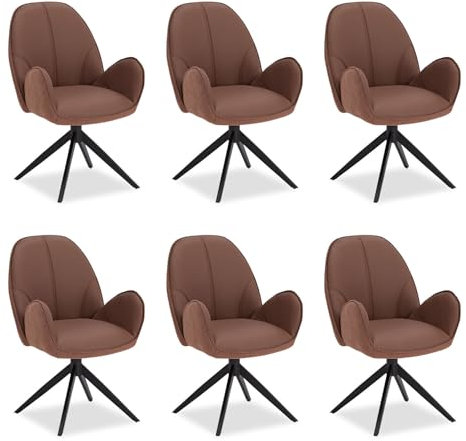 Homestyle4u Polsterstühle Esszimmer 6er Set Leder Braun Esszimmerstuhl mit Armlehne Drehstuhl Wohnzimmer Stuhl drehbar