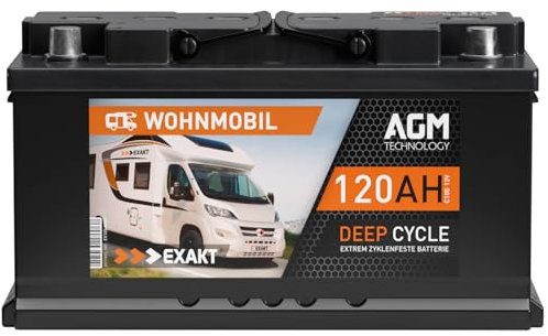 EXAKT AGM Batterie 120Ah 12V Solarbatterie Wohnmobil Batterie Bootsbatterie Versorgungsbatterie Camping Solar