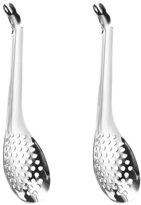 Alnicov Juego de 2 cucharas de Acero Inoxidable para Caviar con colador de Malla Fina para cocinar y Preparar Alimentos.