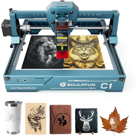 SCULPFUN C1 Mini Laser Engraver, Portable 3W Engraving Machine with 0.04 mm Ultra-Fine Spot, No Installation Required, Marking Machine for Beginners, Engraving Tool for Wood Metal DIY Crafts