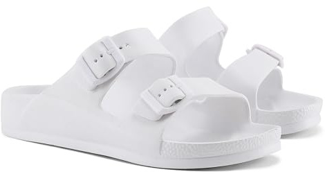 VIVASHOES Women’s Double Buckle EVA Sandals – Lightweight Waterproof Adjustable Slides with Arch Support for Summer, Beach, Pool & Daily Wear – True to Size Good for Wide Fit – White 4