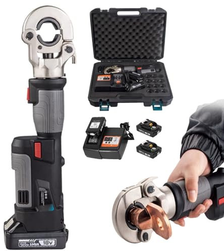 OZBME Pince à sertir hydraulique Rechargeable, Pince à sertir Industrielle pour cosses de câbles électriques, kit d'outils pour bornes de câbles alimenté par Batterie