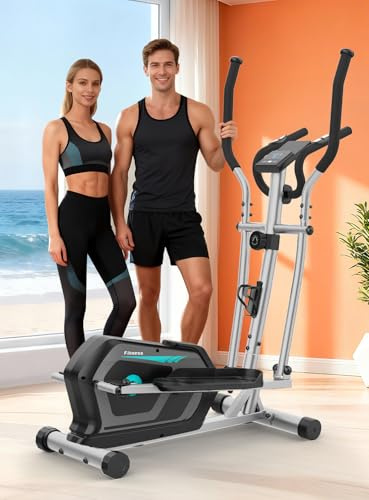 Neezee Ultraleiser Crosstrainer für Zuhause mit 16-Stufiger Widerstandsstufen, 6 kg Magnetischem Schwungrad, Bluetooth-App, Crosstrainer mit LCD-Monitor, Pulssensor, Flaschenhalter-Gerätehalterung