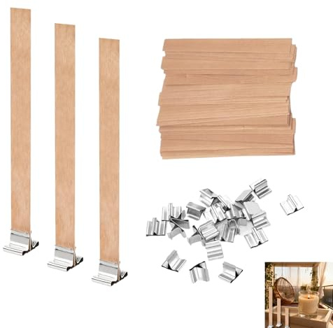 60 Stück Holzdochte für Holz Kerzendochte mit 30 Eisenständern 1.3x13cm | Naturholz Docht Set langlebig geruchlos | Kerzendochte DIY Zubehör für Kerzenherstellung Gießen Sojawachs Bienenwachs Paraffin