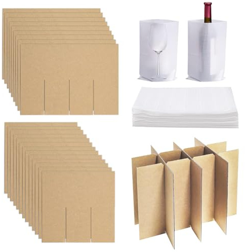 20 Stück Karton-Trenner mit 48 Schaumstofftaschen, Glas-Trenner Einsätze für Umzugskartons, Wellpappe Flascheneinsätze für Gläser, Geschirr und Weinflaschen