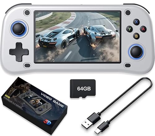 Console de jeu portable - 64 Go de mémoire interne avec 15 000 jeux - Système Linux - Console de jeu vidéo portable - Écran IPS de 4,3 - Plus de 30 émulateurs et système Linux - Blanc - 64 Go