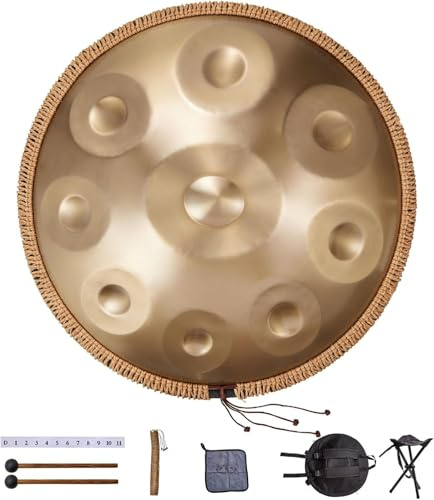 Conabaen Handpan Trommel, 22 Zoll, 9 Noten, Stahl, 432 Hz König Minor, mit geflochtenem Rand, 2 Trommeln und Hülle, verblasst nicht, Schlaginstrument für professionelle Leistung