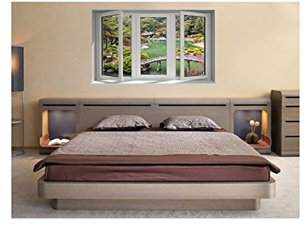 Stickers trompe l'oeil fenêtre Paysage japonnais - L 130cm x H 78cm