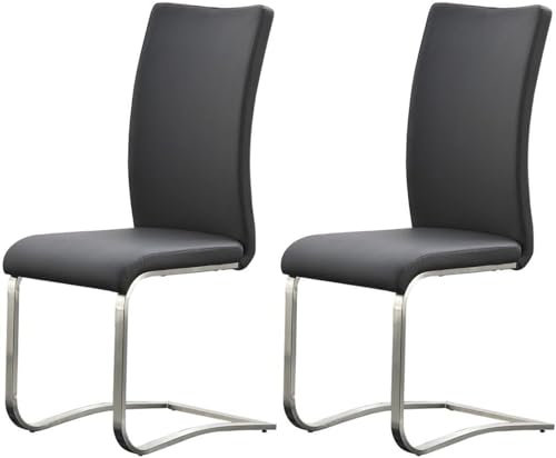 möbelando Schwingstuhl Stuhl Schwinger Esszimmerstuhl Freischwinger Echtleder Muvo II (2er Set) (Grau)