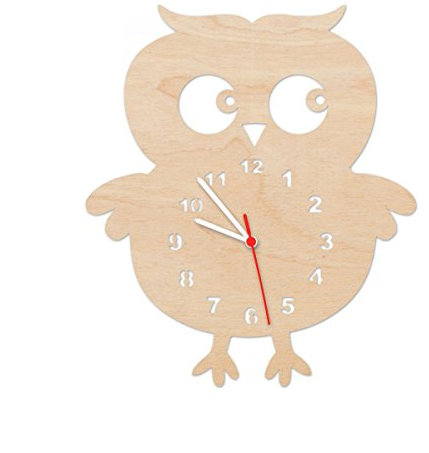 GRAVURZEILE Kinder Wanduhr aus Holz im Eulen Design für Mädchen & Jungen Kein Ticken Lautloses Uhrwerk 30 cm Groß in 5 Farben erhältlich Made in Germany Farbe Natur