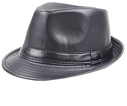 XueXian(TM) Herrn Frühling und Sommer Hut Trilby Lederhut(Schwarz)
