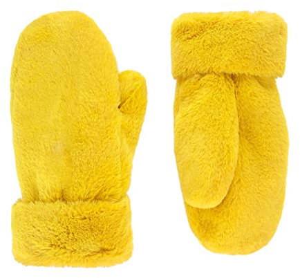 Futrzane Modern Fäustlinge - Fellhandschuhe Damen - Handschuhe Winter mit Pelz (Gelb Kurz Modern)