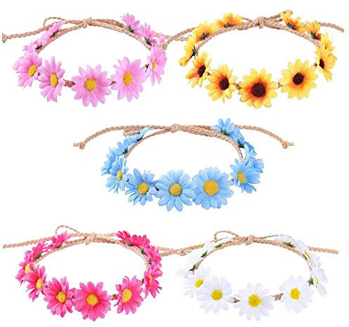 Blume Girlande Stirnband 5 stück Stirnband Blumen Mehrfarbig Sonnenblume Stirnband für Mädchen Frau Braut Brautjungfer für Hochzeit Geburtstag Party