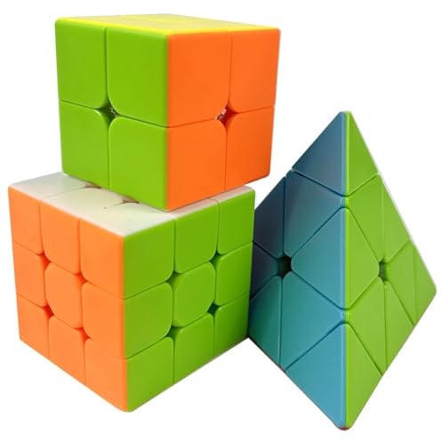 EACHHAHA 3 Piezas Cubo de Velocidad Pack,Speed Cube 2x2 3x3 Cubo de pirámide,Profesión,Suavemente,Alta tolerancia a fallas,Adecuado para Entrenamiento de competición, Uso Diario, Regalo de cumpleaños