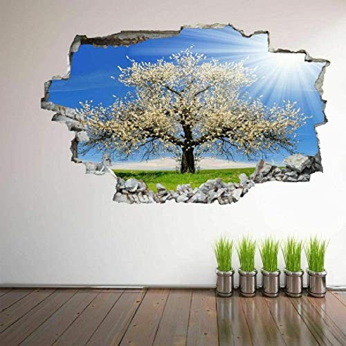 Stickers Muraux 3D PVC Autocollant Mural Autocollant pour Fenêtre Chambre Salon Bureau Decoration -- Arbre Fleur de cerisier blanc Été 70x110cm
