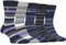 Farah - Mens 5 Pack Natural Organic Bamboo Bright Striped Patterned Socks (6-11, Navy/Purple)