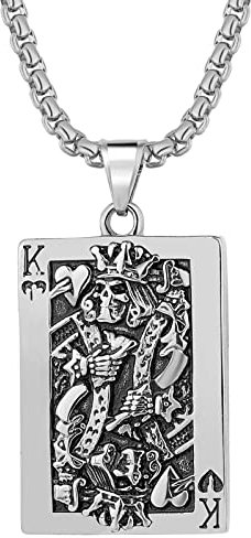 Flongo Herren Halskette Edelstahl Spielkarte K Anhänger Vintage Punk Cast Halskette trendige Halskette Herrenkette Halskette mit Spielkarten