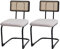2er-Set Freischwinger-Stuhl HWC-K88, Stuhl Lehnstuhl, Holz Rattan Metall Bouclé - Stoff/Textil weiß