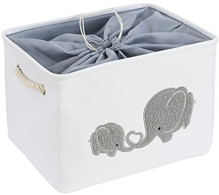 INough Large Toys Basket Fabric Toy Box, Empty Gift Basket Kids Bath Toy Storage Organizer, Storage Basket with Drawstring Closure for Wipes Diapers, Kidsroom Nursery Room Home Decor (Elephant)