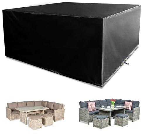 Funshot Gartenmöbel Abdeckung Wasserdicht, 300 x 300 x 90cm, Abdeckplane für Gartentische, Terrassenmöbel, 420d Oxford-Gewebe, Schutzhülle für Tische Und Stühle, Sofas, Rattanmöbel
