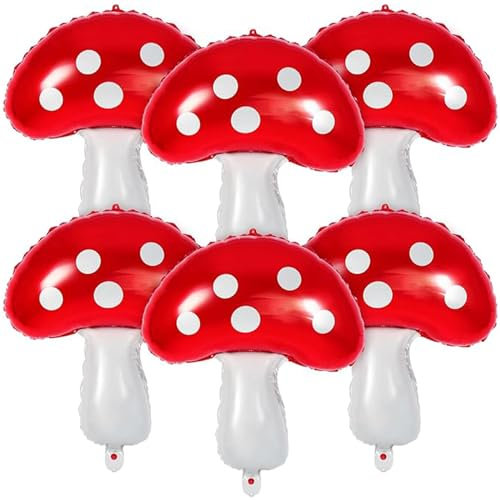 6Pcs Pilz Ballon 31 Zoll, Luftballons Pilz,Pilz Deko Geburtstag,Folienballon Geburtstag,Geeignet für Wald-Themenparty, Parkparty, Geburtstagsfeier