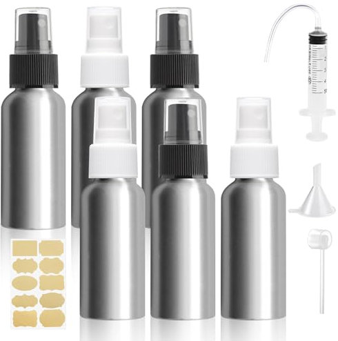 Bohoray 6Pcs 30ml Spray Bottles Aluminium, Small Spray Bottles 30ml, Refillable Atomiser Spray Bottle, Fine Mist Atomiser Perfume Spray Bottle With Syringe, Dispensing Tools For Perfume, Cosmetic