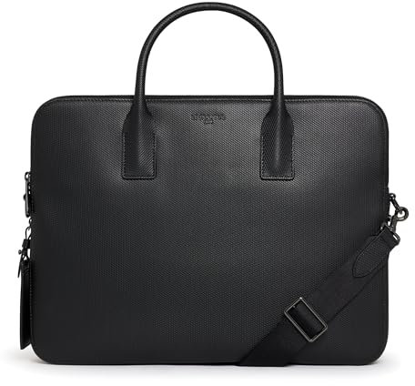 Le Tanneur, Porte Documents Slim, Sac Ordinateur 15 Pouces, en Cuir Grain t, Emile, Homme, Poche moussée Ordinateur, 2 Poches zippées, Poche Plate, Passant Trolley, bandoulière Ajustable et Amovible