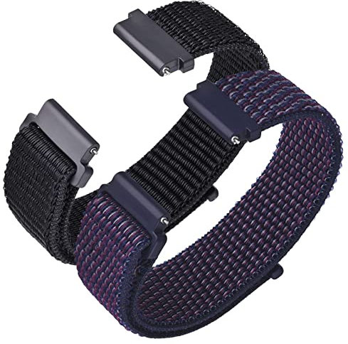 ANNEFIT Nylon Sport Watch Straps 24mm, 2 Packs Quick Release Adjustable Replacement Band for Men Women (Black and Indigo)