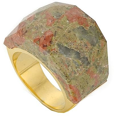 Bihsilin Edelstahl Ringe für Frauen, Hochzeit Ring Damen Breit mit Naturstein Siegelring Gold Ringe Personalisiert Nickelfrei Gr.54 (17.2)