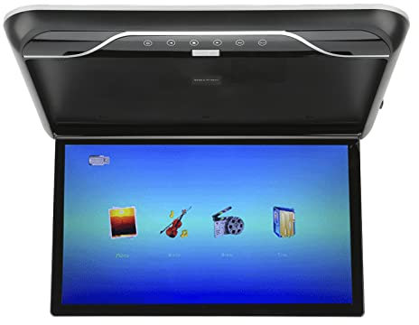 19 Inch Car Roofmount LCD Monitor, 1080P Flip Down Car TV Monitor with 16 Color Touch Control Ambient Light, Support Multi Ports, Suitable for 12V 24V Vehicle Boats Yacht RV