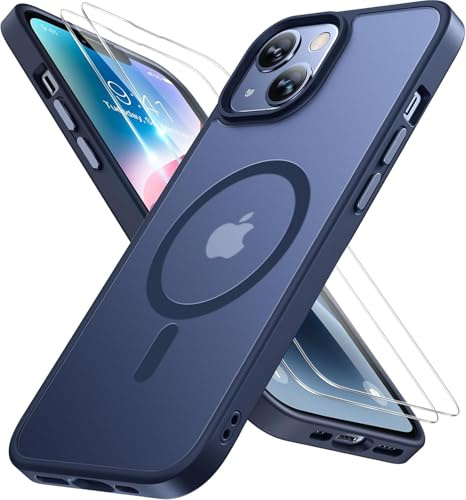 Miracase für iPhone 14 Hülle mit Magsafe & 2 9H+ Panzerglas, Blau | [TOP Militärschutz & Magnetkraft] Stoßfest Kratzfest mit Samtiger Haptik Extrem Langlebig Handyhülle für iPhone 14 6,1