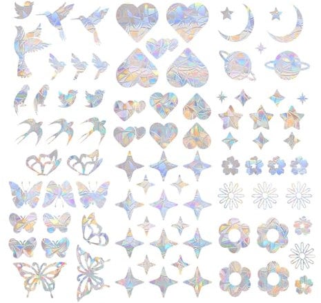 Sxutop 86 PCS Window Clings, Prism Windows Stickers, Suncatcher Sticker Rainbow Window Clings Non Adhesive Reusable Electrostatic Adsorption for Stops Birds Flying in Windows