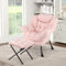 COSTWAY Fauteuil Salon Scandinave avec Repose-Pieds, Fauteuil Relax en Sherpa avec Oreiller et Poche Latérale, Fauteuil Chambre pour Lecture, Cadre en Métal pour Charger 150 KG (Rose)