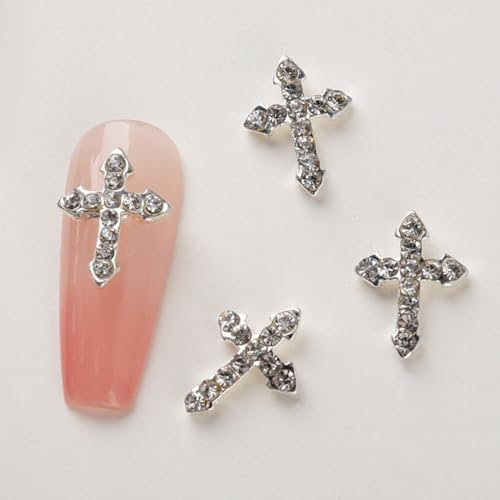 10Pcs 3D Kreuz Nagel Kreuz Nagel Dekorationen Für Art Edelsteine Diamant Nagel Dekor Metall Legierung Kristall