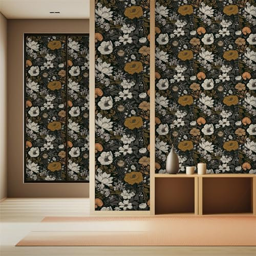 Klebefolie Möbel Braun Beige Blume Selbstklebende Folie Vinyl Selbstklebende Tapete Wasserdicht Möbelfolie Dekorative Wandtapete Wohnzimmer Schrank Tapeten 3P (45x300 cm)