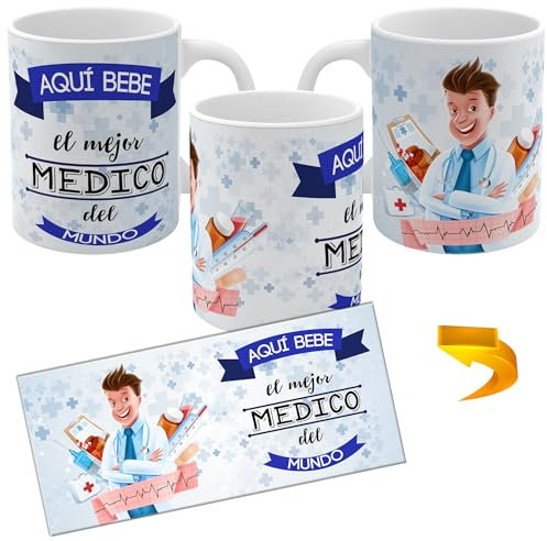 CREATIVASS Taza de Cerámica Personalizada, Diseños de Profesiones, Regalo para Profesionales (MEDICO HOMBRE)